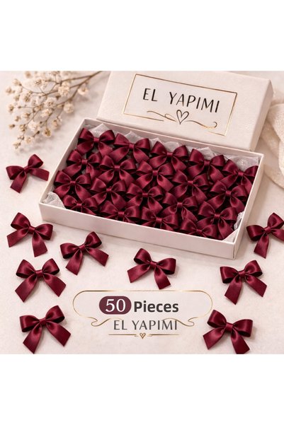 ÖZBURAK Burgundy Wedding Candy, Gift Ornament, Balloon Ornament, Ready-Made Bow Satin Ribbon 10mm 50 Pieces