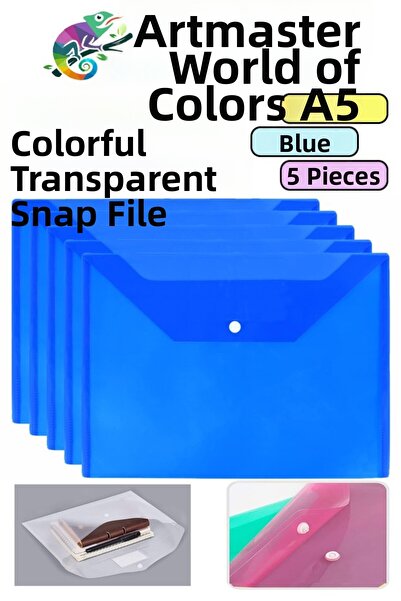 Artmaster Dosar cu capsă albastru A5, dosar plic colorat transparent, 5 bucăț...