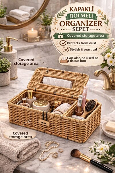 TOYFEST Organizator din plastic cu aspect de răchită, cu compartimente și cap...