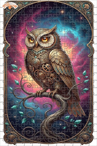 Esranın Dünyası لغز خشبي ميكانيكي على شكل بومة بتصميم حلم كوني مرسوم بالزيت، ...