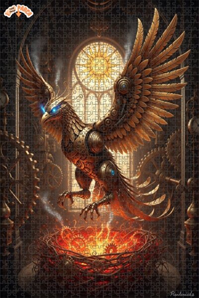 Esranın Dünyası لغز خشبي ميكانيكي على شكل طائر الفينيق بمظهر الزيت الملون، ذو...