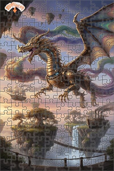 Esranın Dünyası لغز خشبي ميكانيكي بتصميم رحلة التنين في السماء مع إطار مزدوج ...