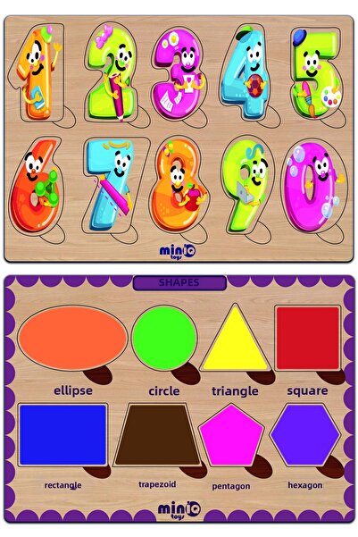 minİQ toys أرقام تركية خشبية وأشكال هندسية مجموعة من 2 أحجية تعليمية