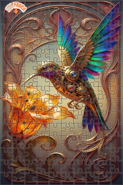 Esranın Dünyası لغز خشبي ذهبي ميكانيكي على شكل طائر الطنان مزدوج الطبقات إطار...