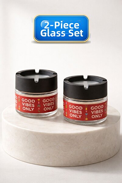 LE PARİS Set de cu imprimeu scrumiere din sticlă fără miros - Good Vibes Only...