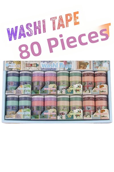 Şehir Online Mağazacılık Bandă Washi Retro Vintage cu model - 80 de role de b...