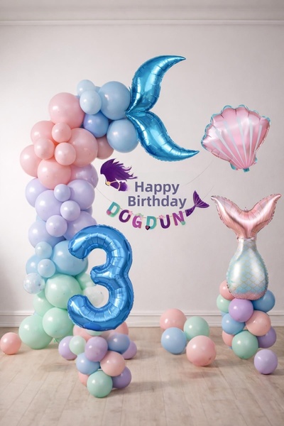 Patladı Gitti Mermaid Themed 3Rd Birthday Balloon Decoration Set – Pastel Col...
