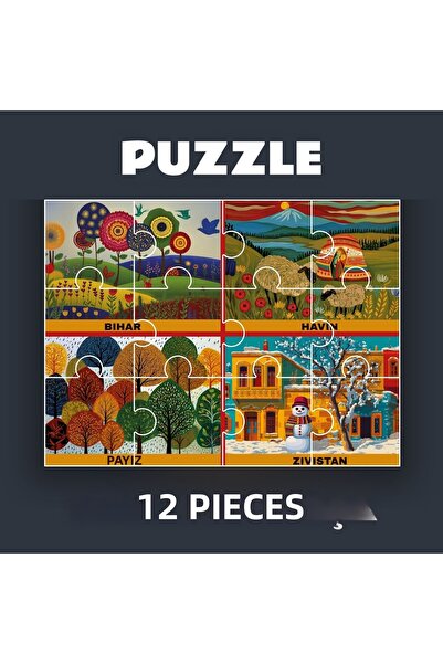ZERYA Pazil Bi Kurdî Demsal Mevsimler - Kurdish Magnetic Puzzle (12 Pieces - A5)