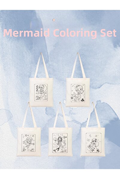 junobi Mermaid Paintable Cloth Set Bag (Set of 5) – Coloring Activity Set for...
