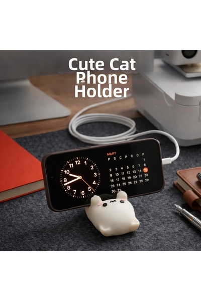 Lucylund Βάση τηλεφώνου με φιγούρα γάτας, αξεσουάρ για γραφείο, τραπέζι μελέτ...