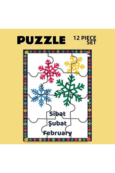 ZERYA Pazil Bi Kurdî Sibat February - Kurdish Magnet Puzzle (12 Pieces - A5)