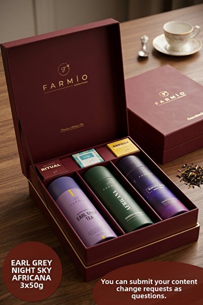 FARMİO Premium Tea Gift Box – 3-Piece Gourmet Tea Collection (Earl Grey, Afri...