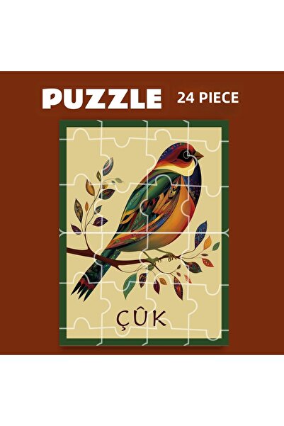 ZERYA Pazil Bi Kurdî Çûk Çivik Kuş - Kurdish Puzzle Jigsaw (24 Pieces - A5)