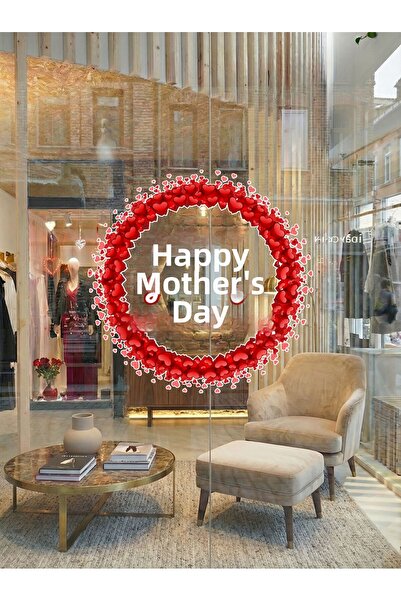 New Jargon Autocolant pentru vitrina din sticlă Happy Mother's Day cu inimă r...