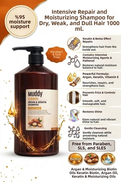 Muddy Shampoo for Dry-Weakened Hair with Argan-Keratin and Moisturizing Ingre...