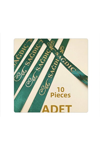 GÜVEN Green Color Arm Ribbon Groomsmen Bracelet, Henna Night 10 Pieces