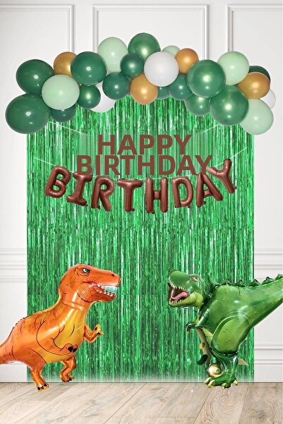 BKMC PARTY مجموعة زينة لحفلات أعياد الميلاد بتصميم ديناصور مع ستارة خلفية كبي...