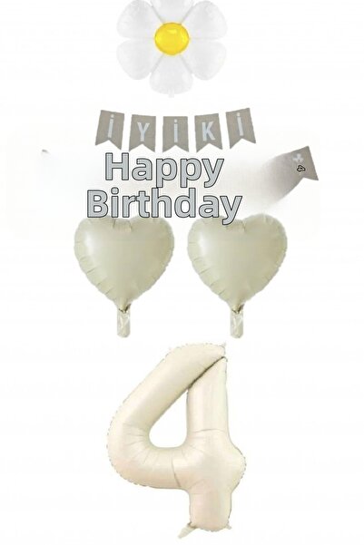 BKMC PARTY Cream Numeral Balloon Daisy Heart Foil Balloon Birthday Set Ornament