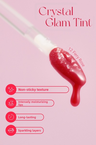 CLIO 12 Fiery Rose Clio Crystal Glam Tint - Intensive Glittering Tint with Adhesiveness and Non-Giving