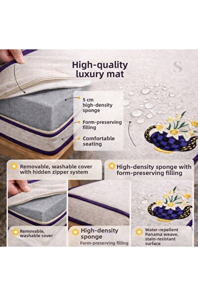 shules collection Narcissus Flower Embroidered Chair Min Leather 40X40X5 cm P...