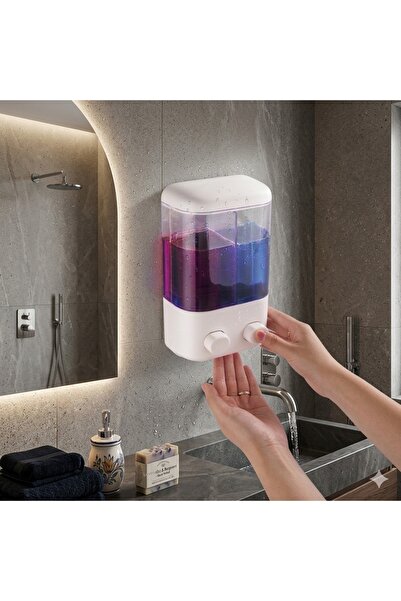 VIVOHOME 1000 ml 2 Compartment Adhesive Soap Dispenser Bathroom Kitchen Liqui...