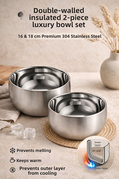 DİVAYS طقم أوعية فاخرة مزدوجة الجدار معزول حرارياً مكون من قطعتين 16-18 سم من...