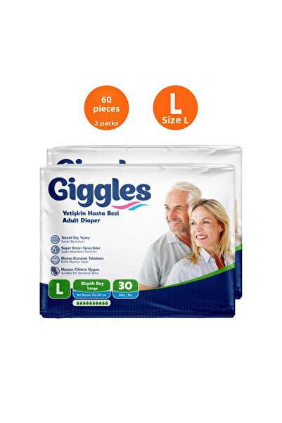 giggles Yetişkin Bel Tie-Detail Patient Diapers Large (L) - 30-Pack X 2 Packs...