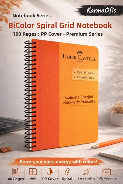 Faber Castell Orange 100-Leaf Spiral Bicolor Checked Notebook Pp Cover |   Du...