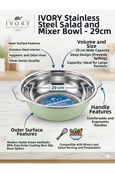 LOVYCO 29 cm Stainless Steel Salad and Mixer Mixing Bowl - Whisking Bowl Past...