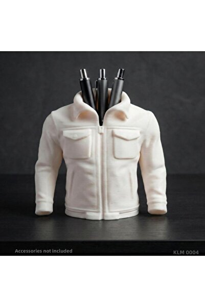 CT STONES White Zippered Pocket Compartment Leather Jacket Form Pen Holder De...