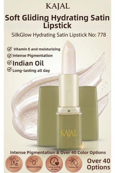 KAJAL أحمر شفاه مرطب ناعم الملمس ذو لمعة لؤلؤية – أحمر شفاه حريري مرطب من سيل...