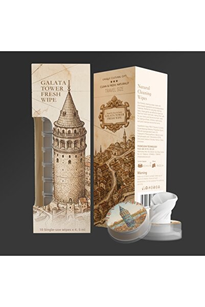 HandyTowel Gift Galata Tower Themed Wet Wipes - Pack of 10 for Surface and Ha...