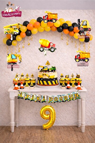BKMC PARTY Construction Themed Age Birthday Decoration Set Engineering Vehicl...