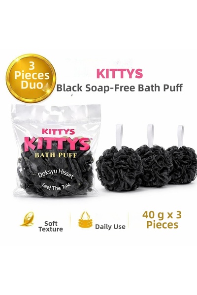 Kitty's KITTYS 3 قطع من ليفة الاستحمام السوداء الخالية من الصابون 40 جرام، لي...