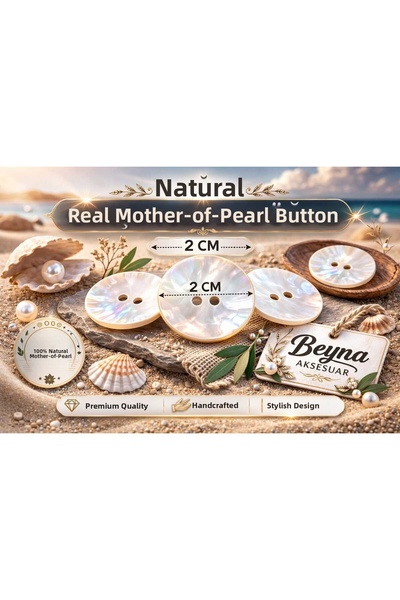 Beyna Sedef 1St Quality Natural Real Sedef 2 cm Button 1 Pack 10 Pieces