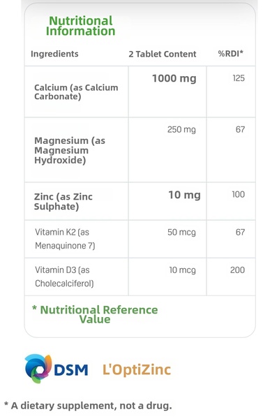 Suda Vitamin فيتامين داعم للعضلات والعظام يحتوي على الكالسيوم والمغنيسيوم والزنك والزنك بلس ودي3 وك2، 100 قرص