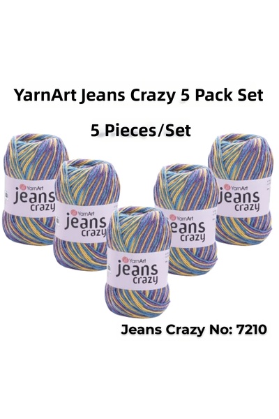 Yarnart خيط حياكة جينز كريزي أرت 7210، خيط تزيين 5 قطع