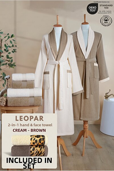 Ellaline 6-Piece Contrast Shawl Bathrobe Set 100% Cotton Certified +Leopar 2-...