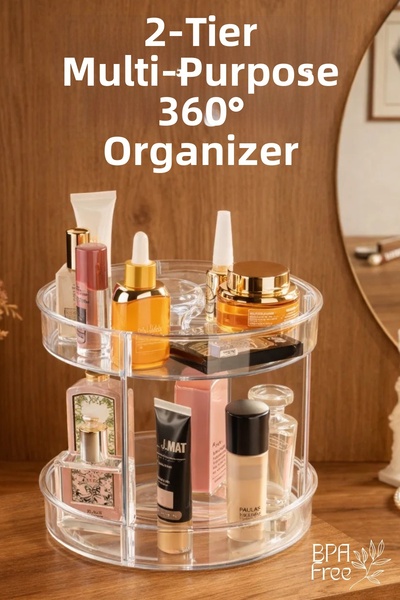 GİNZAMAİSON 2-Tier, Multi-Purpose, Organizer Rotating Shelf Transparent