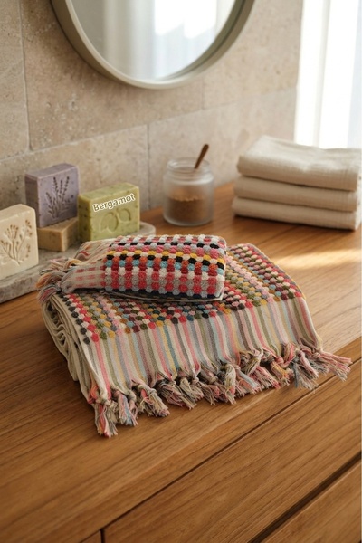 Peacock 2-Piece Bath Towel Multicolor Polkadot 100X180 & 50X90