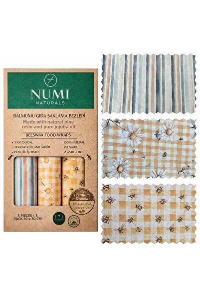 NUMI Naturals أقمشة تخزين الطعام المصنوعة من شمع العسل - مجموعة فاخرة من 3 قط...