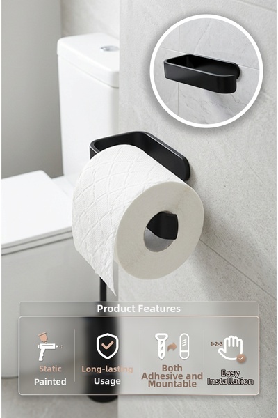Alper Banyo حامل ورق التواليت اللاصق باللون الأسود بتصميم فاخر |   لاصق وقابل...
