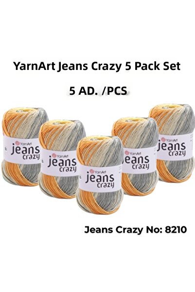 Yarnart خيط حياكة جينز كريزي أرت 8210، خيط تزيين 5 قطع