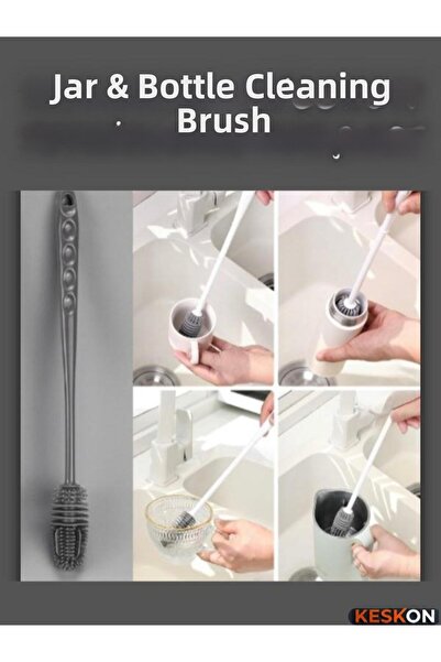 Keskon Perie de spălat borcane din silicon, lungă, cu cu curele de perii, pen...