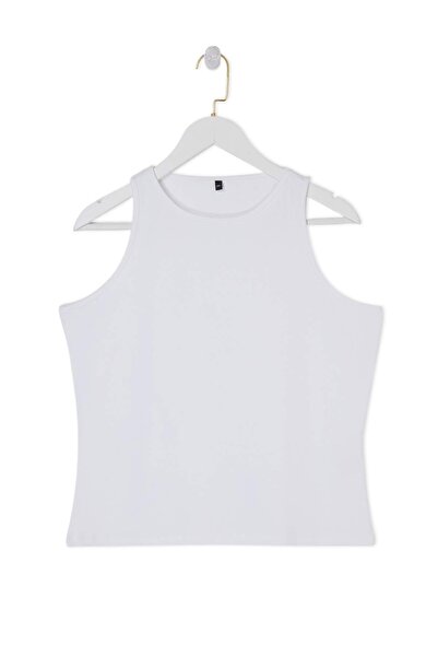 Trendyol Curve Top alb cu guler halter elastic Confortabil, mărime mare TBBSS...