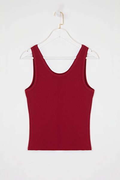 Trendyol Curve Maiou fără mâneci cu guler tip piscină, culoare burgundy, mări...