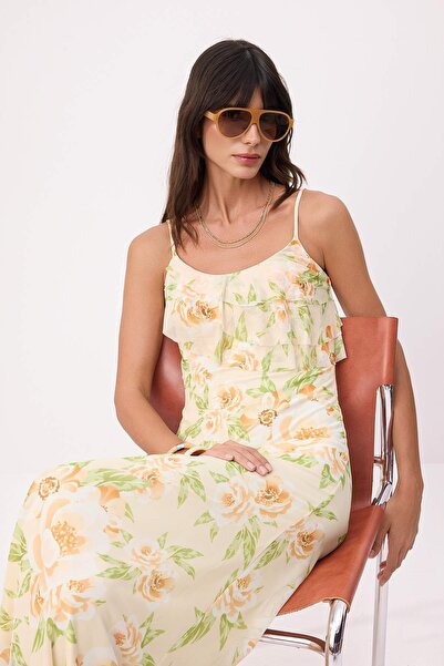 Trendyol Kollektion Gelbes, geblümtes, A-förmiges/Glockenförmiges Maxi-Strick...