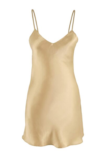 Trendyol Collection Cămașă de noapte din satin cu bretele cu șnur, dantelă pi...