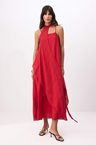 Trendyol Collection Rochie roșie țesut cu șal detașabil TWOSS26EL00662