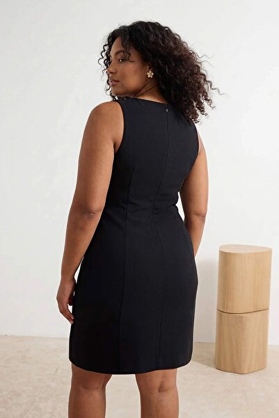 Trendyol Curve Μαύρο Μίνι Φόρεμα σε γραμμή Α Λεπτομέρεια με φιόγκο Υφαντό Μεγ...